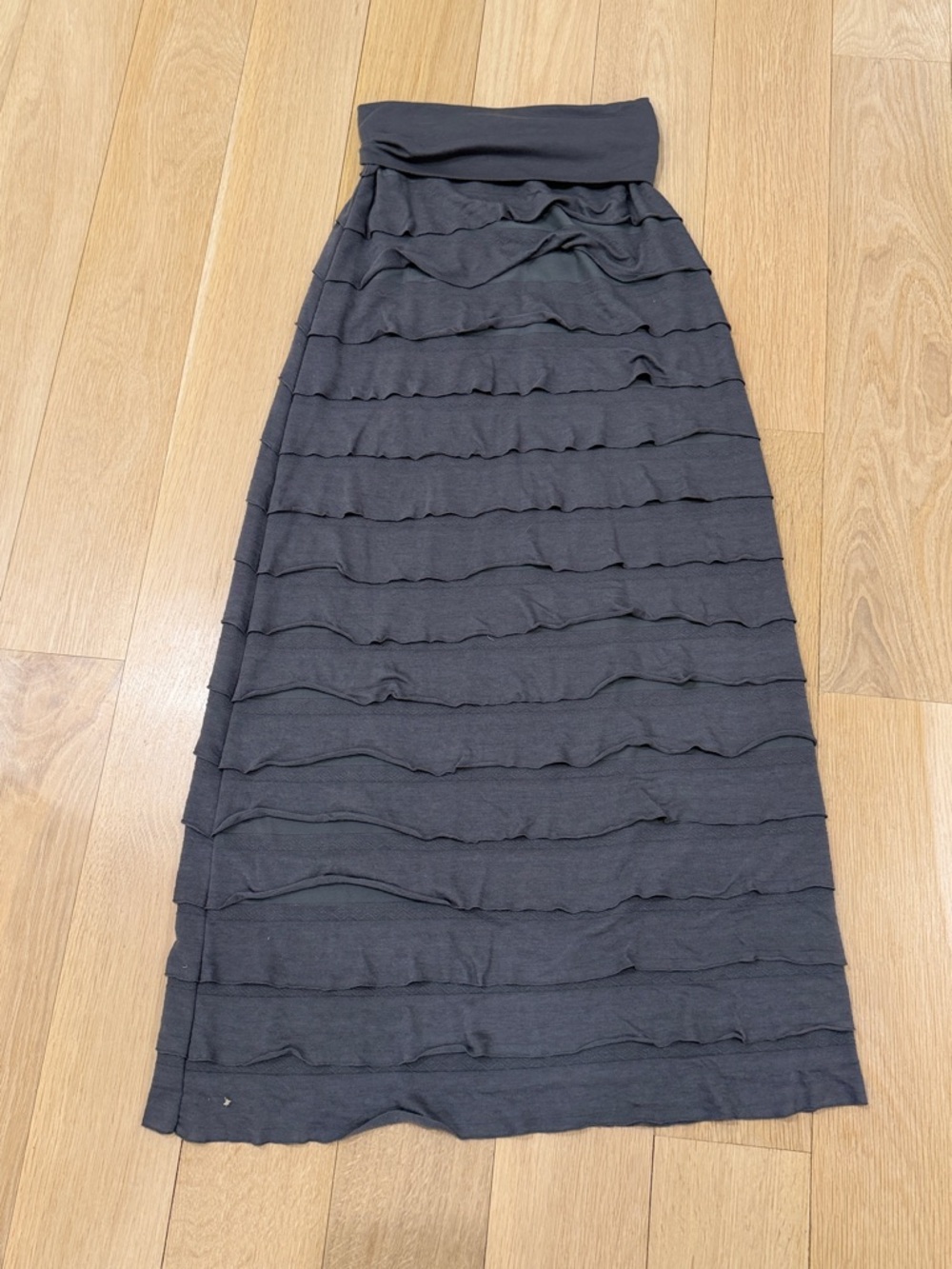 Max Studio Charcoal Ruffle Tiered Maxi Skirt